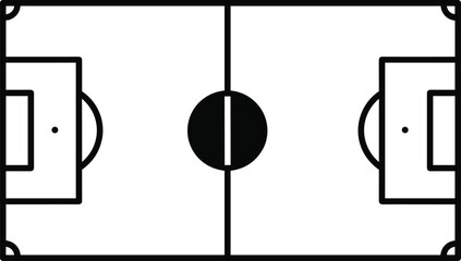 Soccer field top view icon illustration, football pitch diagram, sports ground layout, match strategy board, stadium court graphic design © Julfikar