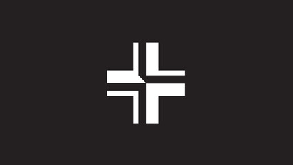 Abstract white cross symbol on a dark background.