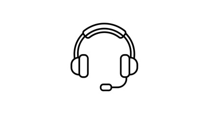 Simple Line Art Icon of Headphones with Microphone.