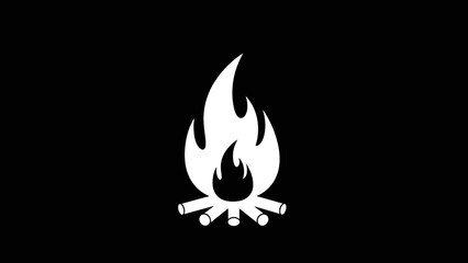Stylized White Campfire Icon on Black Background.