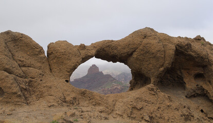 Gran Canaria, landscape of the central part of the island, Las Cumbres, ie The Summits, hiking route to a rock arch called Ventana del Bentayga, the Window of Bentayga