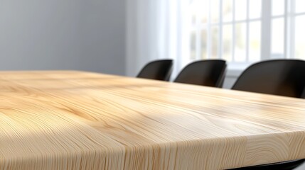 Modern conference room featuring a light wood table and minimalist chair design