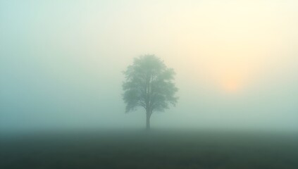 Obraz premium Lonely Tree in the Mist — Symbol of Peace and Stillness