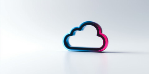 A vibrant cloud-shaped icon, illuminated with neon light, suggesting digital concepts and connectivity.