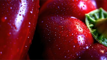 Macro Detail of Red Bell Pepper with Shiny Glossy Skin