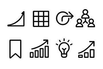 Audience Expansion Icons. Audience Expansion Modes linear set: rising-curve symbol, engagement field tile, reach-path arrow, discovery channel ring, audience cluster node,