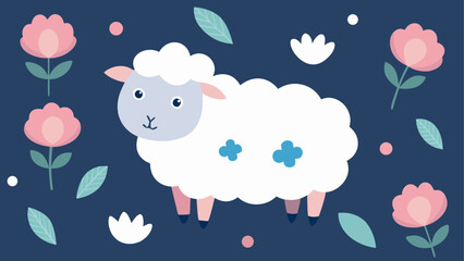 Cartoon sheep with flowers and leaves art