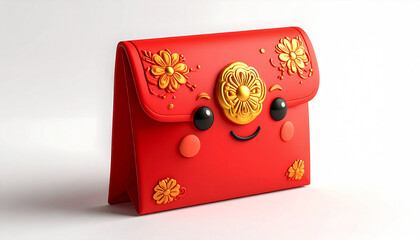 cute red angpao envelope mascot illustrated in soft 3D clay style with festive mood
