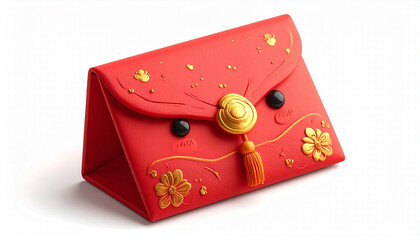 Chinese New Year red angpao character  designed in smooth soft clay 3D illustration style
