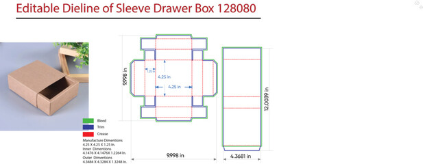 Drawer Box Sleeve Dieline and 3D Model packaging
