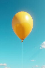 Obraz premium A single yellow balloon adrift in the vast open blue sky with wispy clouds