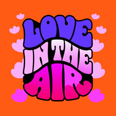 Love in the air typography with pink clouds vector