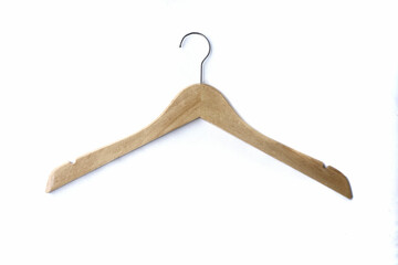 Empty Wooden Clothes Hanger on White Background