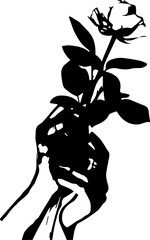 Minimal Hand Holding Flower Silhouette Illustration