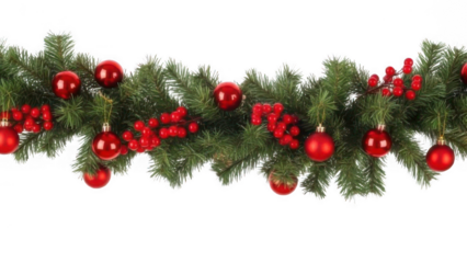 Beautiful christmas garland with red ornaments and berries isolated on a black background