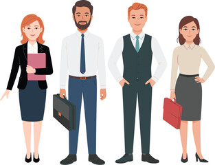 Diverse Group of Four Business Professionals Standing Ready for Corporate Teamwork Vector