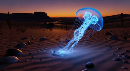 Surreal Desert Jellyfish - A Glowing Anomaly in the Arid Landscape.