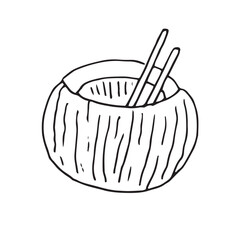 Coconut cocktail hand drawing, vector illustration
