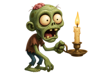 Funny Undead Character With Candle Light Isolated on a Transparent Background