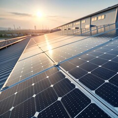 Solar energy revolution industrial rooftop clean technology urban environment daylight reflection macro photography