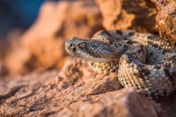 Fototapeta premium A Coiled Snake on a Sun Baked Rock Photorealistic Detail
