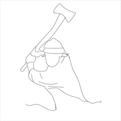 man holding an axe. line art
