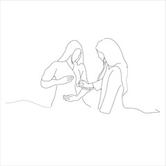 doctor checking pregnant woman's stomach. line art