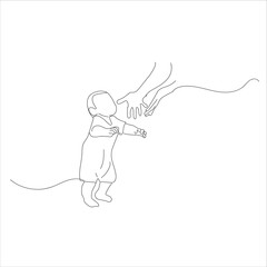 little boy learning to walk. line art
