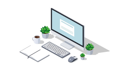 Modern workspace with desktop computer and office accessories