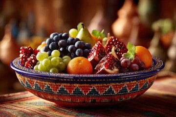 A colorful basket of fresh fruit arranged beautifully indoors
