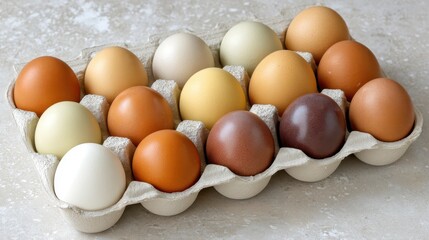 A dozen organic brown eggs displayed in a carton