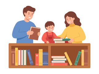 Family Reading Together at Bookshelf. © MotionFlux Lab