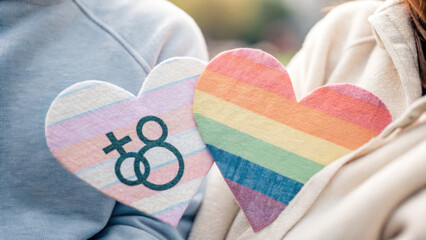 Lgbtq Romantic Theme. LGBTQ love theme with colorful hearts representing diversity and acceptance, showcasing unity and pride