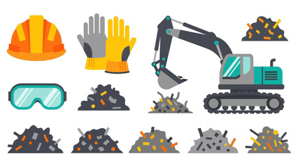 Naklejka premium Construction equipment and safety gear collection in flat design