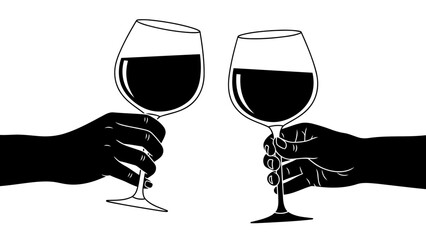 Clinking Wine Glasses Silhouette Illustration