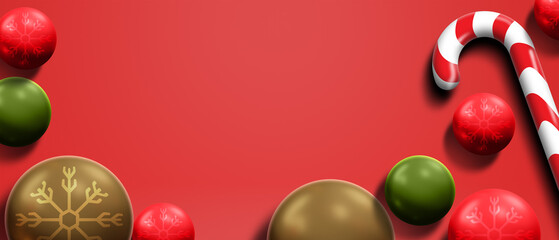 Festive Merry Christmas Candy Cane Background and Snowflakes Wallpaper, 3d illustration rendering