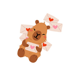 Cute Valentines Day capybara clipart set with heart balloons, romantic letters, capybara in box, kawaii animals with hearts, love messages, adorable characters for cards, stickers and print