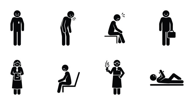 Stick figures depicting stages of illness or declining health and wellbeing