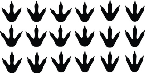 Bird Footprint Silhouette Pattern Collection Showing Animal Tracks, Wildlife Signs, and Nature Tracking Symbols Isolated on White Background