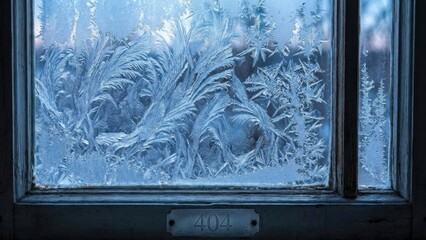 Intricate Frost Patterns On A Window Pane On A Cold Winter Day With Soft Blue Light