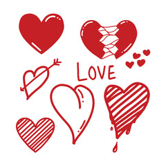 hand drawn love heart set illustration