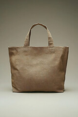 Reusable brown fabric tote bag isolated on neutral background, promoting eco shopping, sustainable lifestyle, minimal fashion accessory, and environmentally friendly consumer concept.