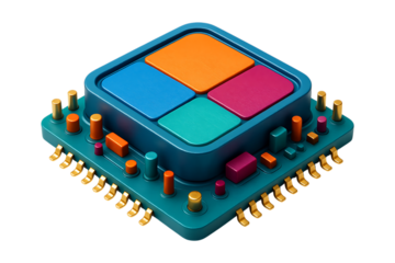 Advanced Multicolor CPU Chip Design Isolated on a Transparent Background