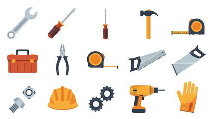 A collection of various tools and safety equipment for construction and repair tasks