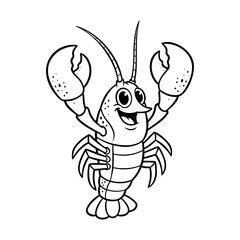 Line Happy Lobster Character Seafood Restaurant Logo Vector Template