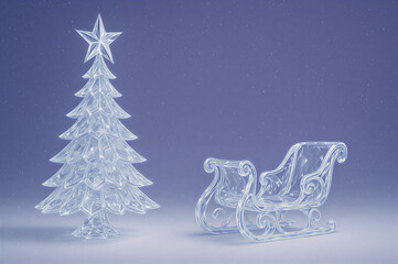 Crystal glass Christmas tree and sleigh decorations