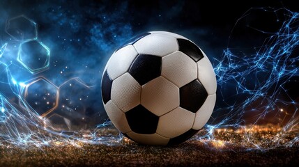 Fototapeta premium Dynamic Soccer Ball with Sparkling Background and Motion Effects