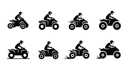 Black silhouette icons depicting atv riders in various dynamic poses © nurjahan