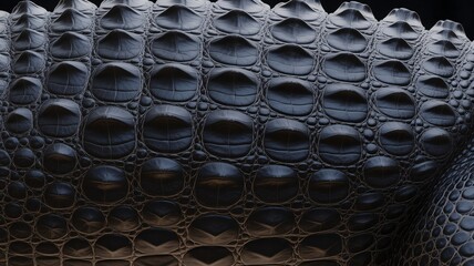 Elegantly textured black crocodile skin presenting a bold and natural pattern, perfect for edgy fashion statements, luxury brand visuals, or impactful design projects