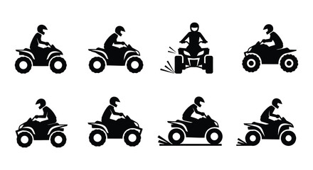 Black silhouette icons depicting atv riders in various dynamic poses © nurjahan